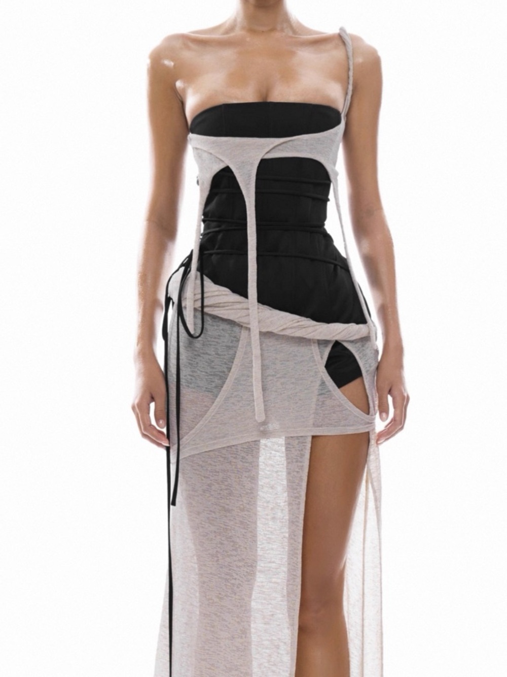 Sheer Layered Maxi Dress with Black Slip